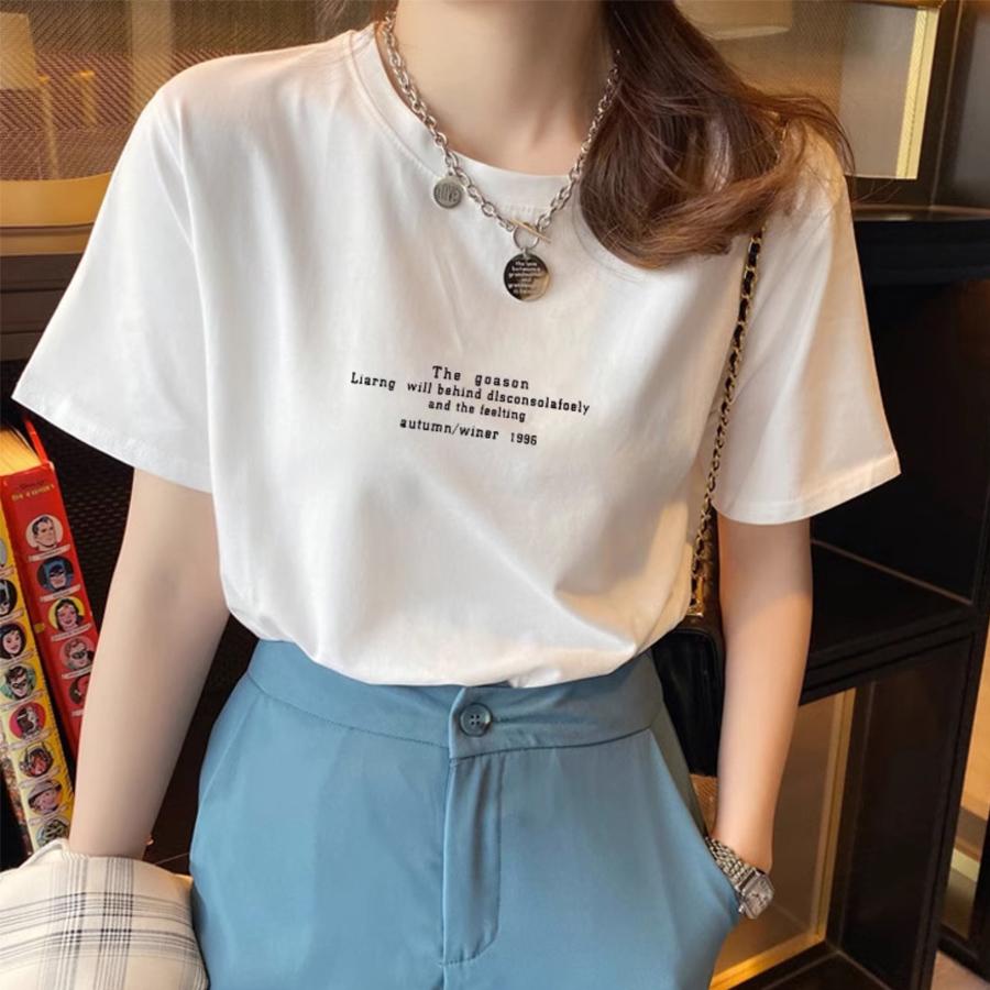 ロゴTシャツ レディース 夏服 tシャツ 英字ロゴ ゆるT 半袖 柄プリント