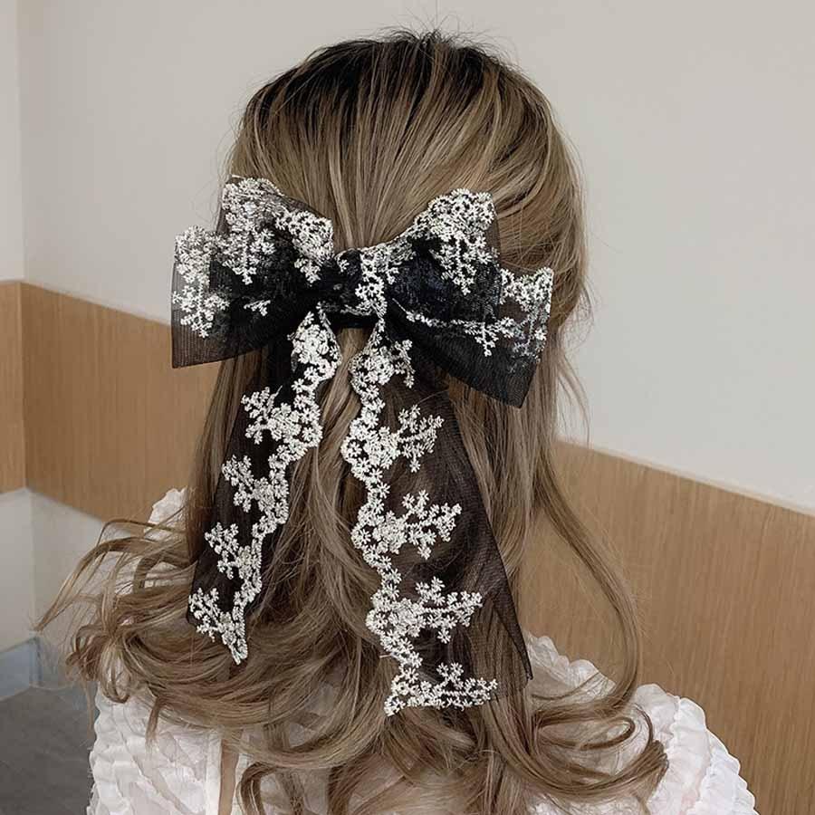 レースリボンバレッタ ヘアクリップ ヘアアクセ ダブル 清楚 ガーリー
