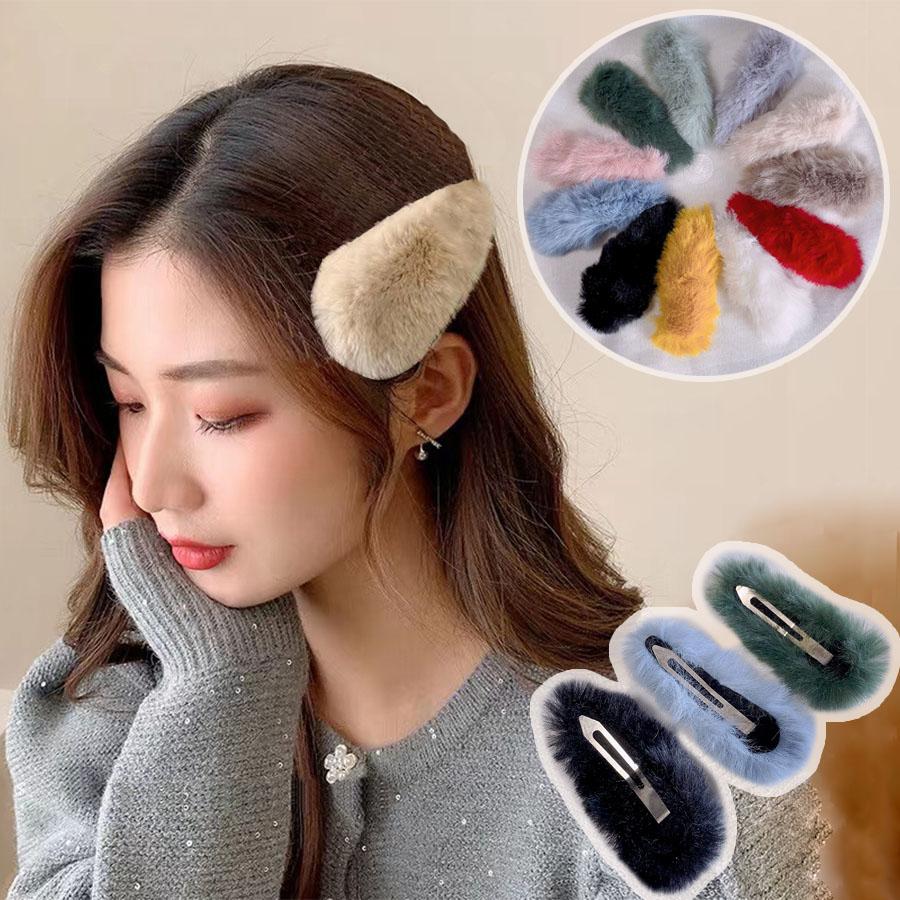 ファーカラー BIGオーバルヘアクリップ ヘアピン ヘアアクセサリー