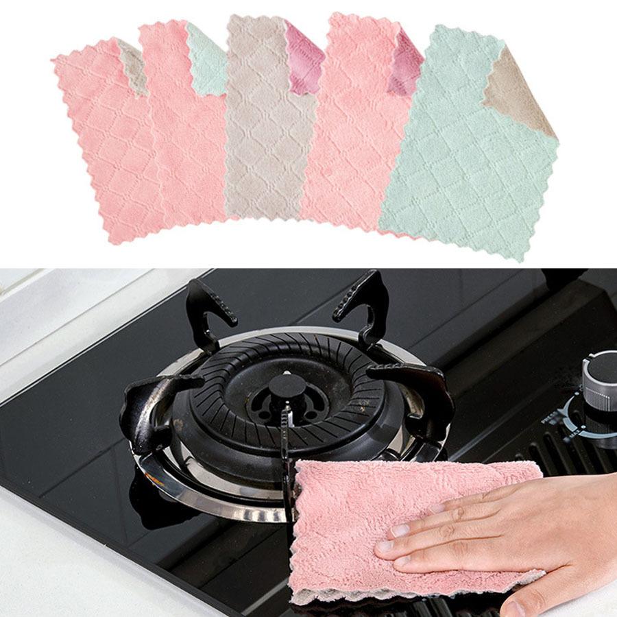 キッチンクロス 食器用 両面 ダブルカラー 布巾 学校用 ハンドタオル