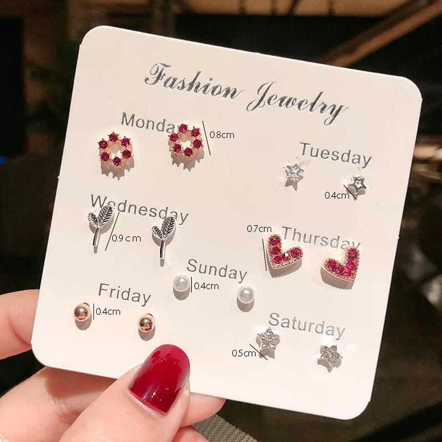ピアスセット7ペア 曜日別 スタッドピアス パール ストーン ボール 