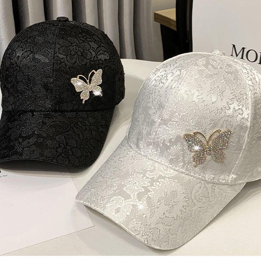 セレブブランド★キラキラストーン&ハートチャーム付刺繍キャップ/帽子2点 帽子 蝶々 キラキラキャップ レディース UVカット つば付カーブ