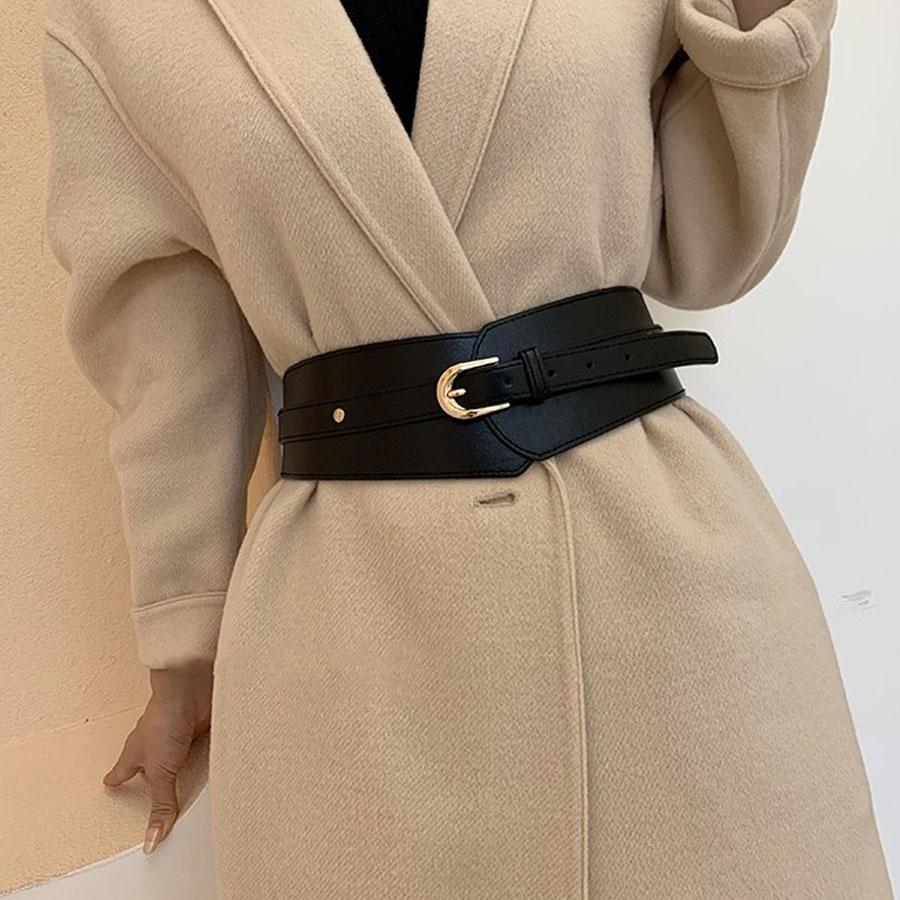 ベルト レディース カラーベルト 太 幅広 本革風 黒 ブラック