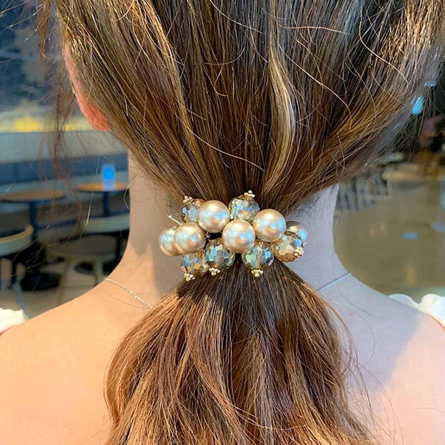 ヘアゴム キラキラ パール おしゃれ ヘアアクセサリー リボン結び
