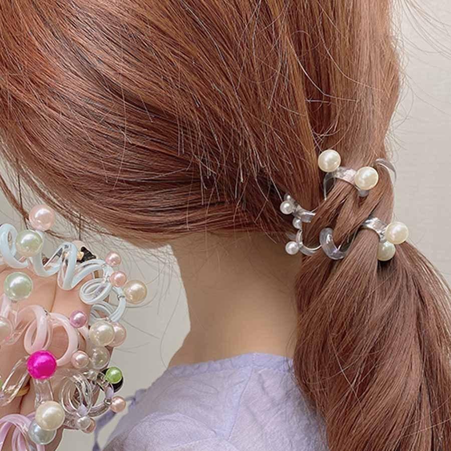 ヘアゴム スプリングヘアゴム パール ヘアアクセサリー 大人っぽい