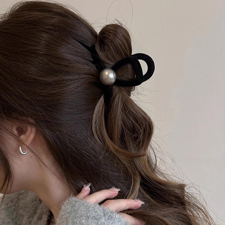 JSfashion全2種 ヘアクリップ バンスクリップ ベロア パール付き ヘア