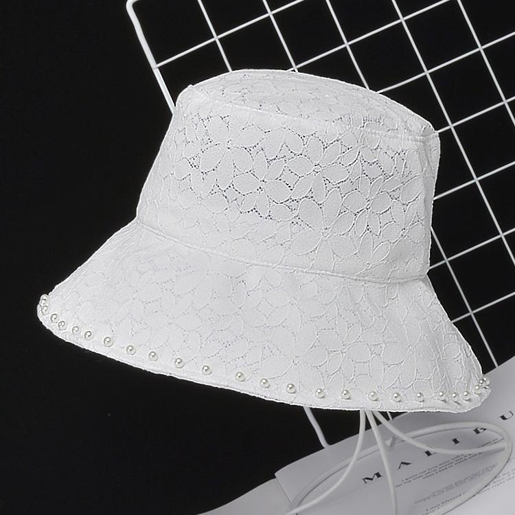 夏 帽子 UV バケット ハット 全2色 レース パール付き UVカット