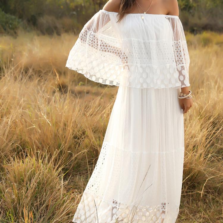 リゾートワンピ オフショルダー ビーチワンピ ロング丈 マキシ丈 春夏 柄物 総レースワンピース リゾート バカンス 旅行 海 ビーチ Jsファッション 低価格の
