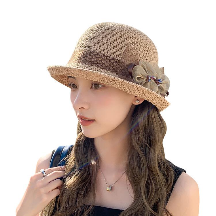 アウトレット UV帽子 レディース帽子 麦わら帽子 バケットハット バイザーハット フラワーモチーフ メッシュ  紫外線対策 日焼け防止  サイズ調整可能｜js-fashion｜08