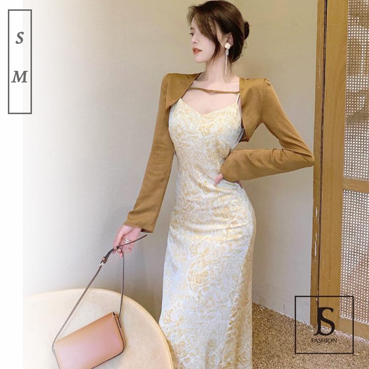 セール セットアップ ショート丈トップスとキャミワンピース2点セット 柄ワンピース リゾートワンピ ロング丈 長袖 Jsファッション Gwcr Js Fashion 通販 Yahoo ショッピング