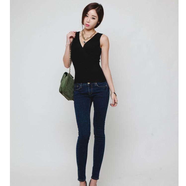 Nylon JSfashion薄手ニット カシュクール Vネック ノースリーブ