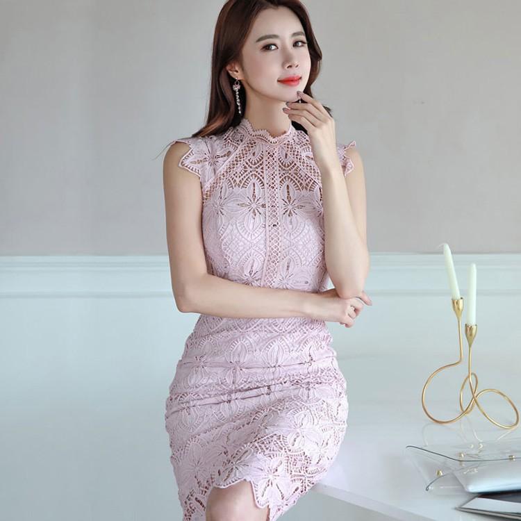JSfashionレース ワンピース パーティードレス アメリカンスリーブ
