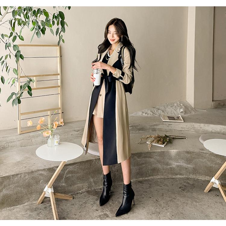 限定価格 ロングコート バイカラー トレンチコート アウター