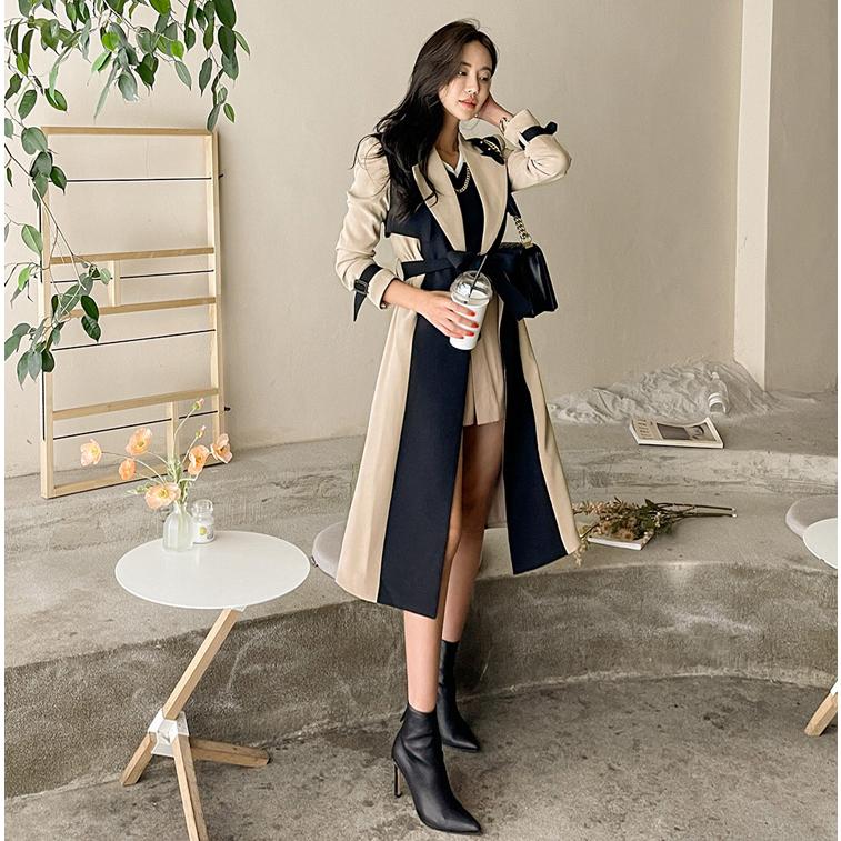 美品☆アナイ/カラーリバーノーカラーコート/サイズ38/ウエストリボン/春コート ANAYI ノーカラーコート コート カラーリバーノーカラー