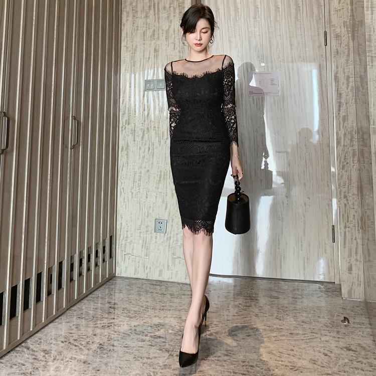 JSfashionレース パーティードレス 胸パット付き 総レース