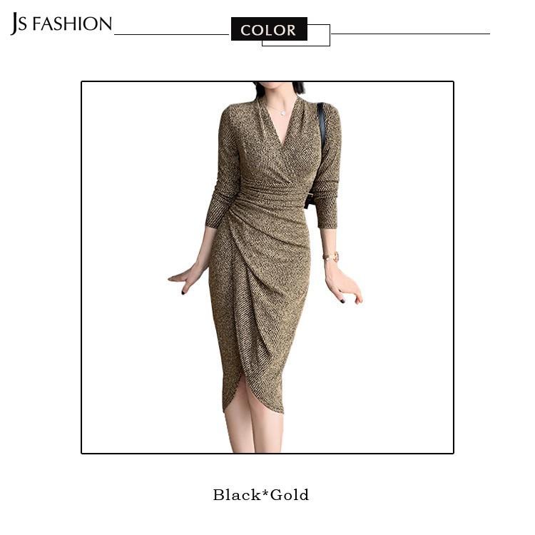 在庫処分セール ニットワンピース ラメワンピース ミディアム丈 アシンメトリー タイトワンピ 長袖 袖あり 秋冬 きれいめ 華やかおしゃれ Jy Js Fashion 通販 Yahoo ショッピング