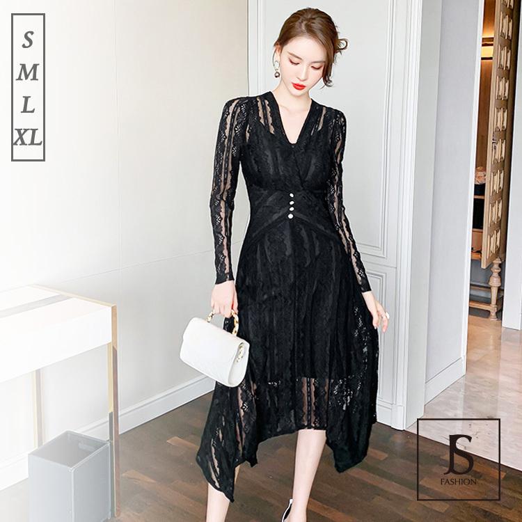 パーティードレス 全2色 総レースワンピース アンバランスヘム シースルー ロング丈 ロングドレス デート お呼ばれ 披露宴 Jsファッション 87 以上節約