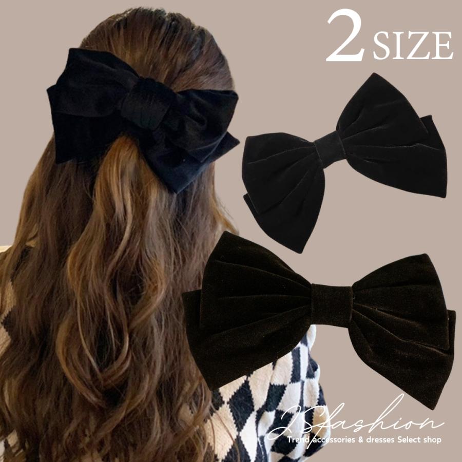 バレッタ リボン ベロア 2サイズ 18cm 25cm ビッグ ヘアアクセサリー