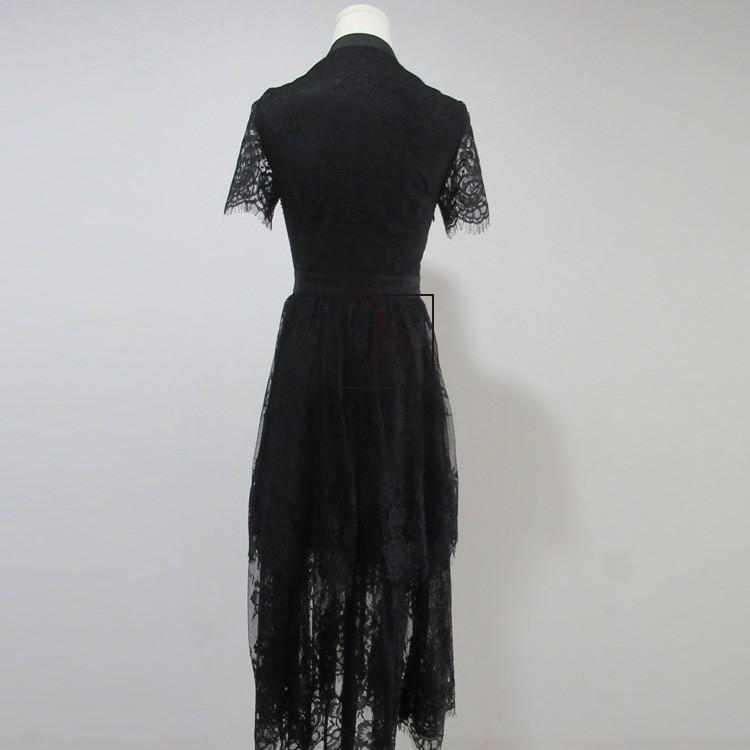 総レースワンピース ティアードフリル シースルーロングワンピース ロング丈 半袖 きれいめ 華やかおしゃれ パーティードレス 謝恩式 成人式 Qy Js Fashion 通販 Yahoo ショッピング