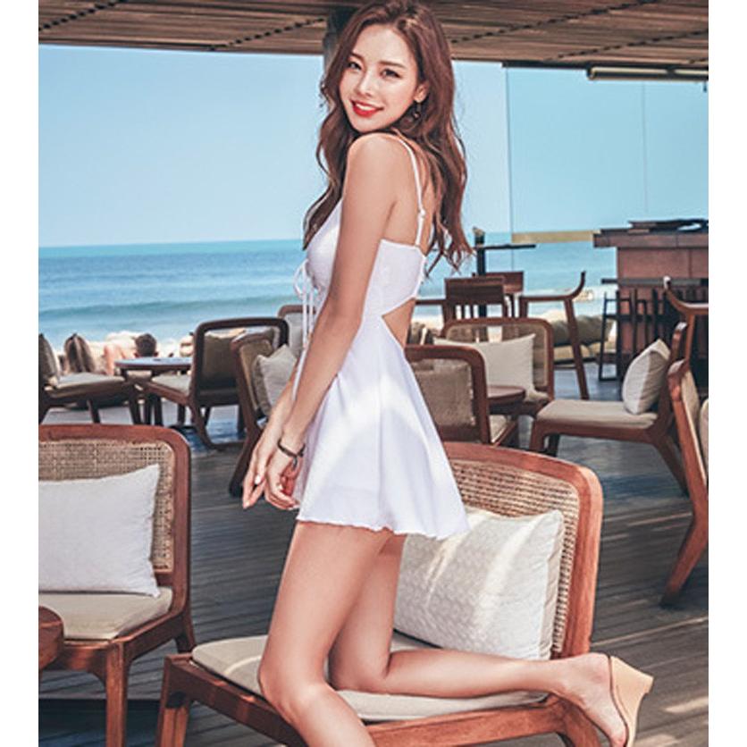 バックオープンワンピース水着セット 全2色 2点セット インナーパンツ付 体型カバー ワイヤー無し パッド付 ビーチ 海 プール Sq Js Fashion 通販 Yahoo ショッピング