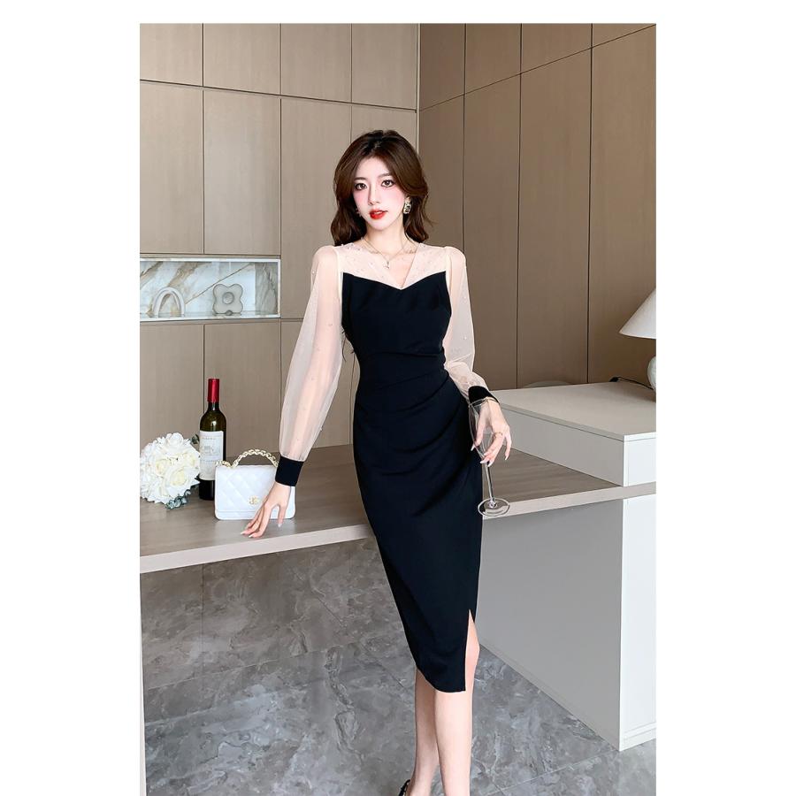 シンプルな上質素材ドレス❤️年中使えるひざ丈美しいシルエット シンプルホルターネックドレス ひざ丈 年中対応 上品なデザイン