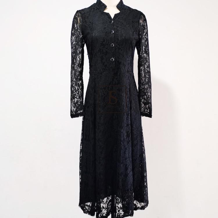 パーティードレス 全2色 総レースワンピース 前開 ロングワンピ