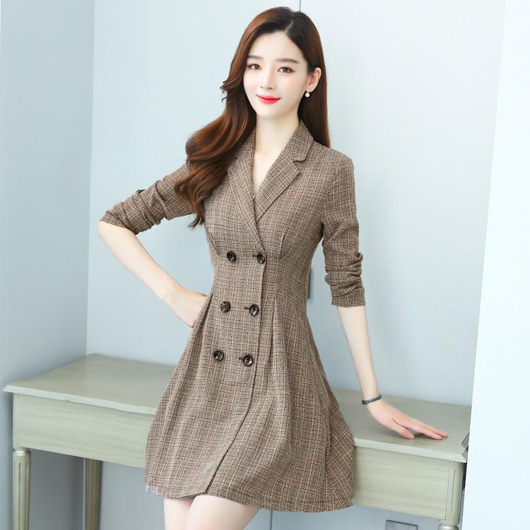 Aラインワンピース ダブルボタン チェック柄ワンピース アウターにもなる 通勤ワンピース オフィスカジュアル 可愛い 長袖 Ypy Js Fashion 通販 Yahoo ショッピング