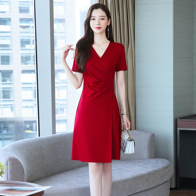 カシュクールワンピース 全2色 Aラインワンピース 無地 Vネック