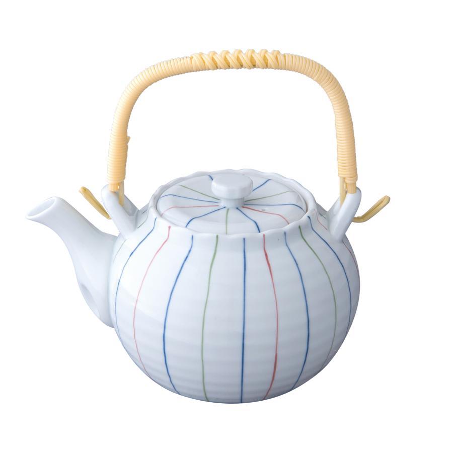 土瓶 6号 1070cc 三色ライン 十草 急須 茶こし付 業務用 陶器 食器