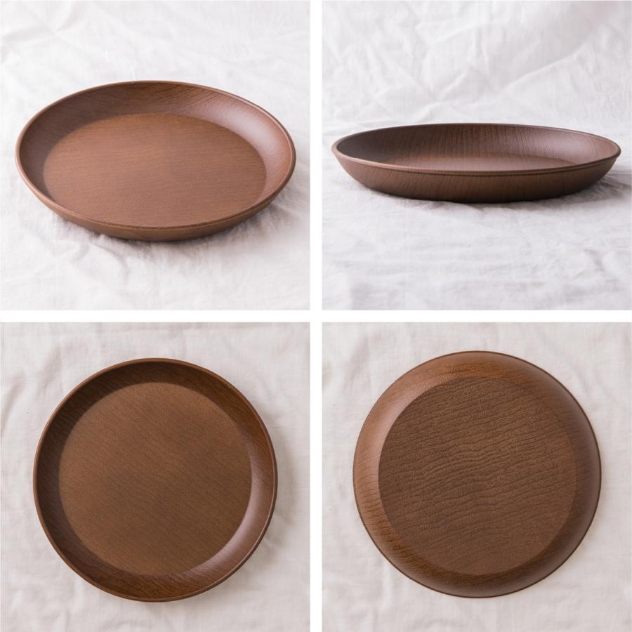 山中塗り PET樹脂 21cm プレート 丸型 丸 木目調 ブラウン 茶/軽量