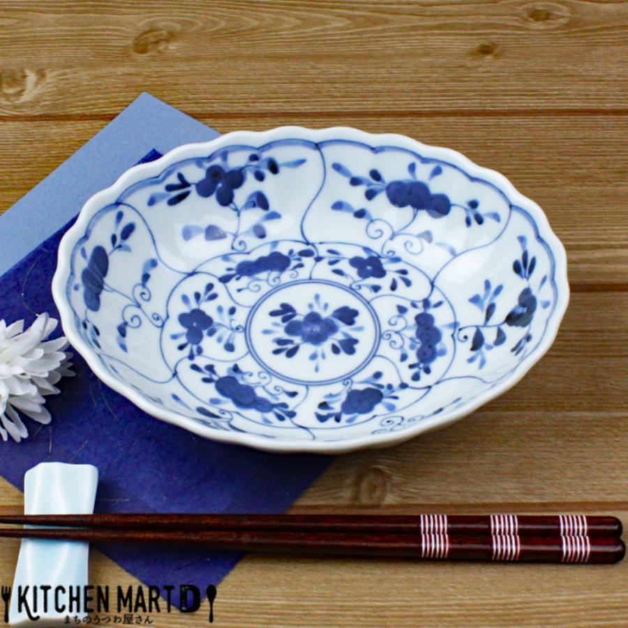 藍凛堂 藍なずな 楕円菊鉢 17×14×4.5cm 美濃焼 国産 日本製 染め付け