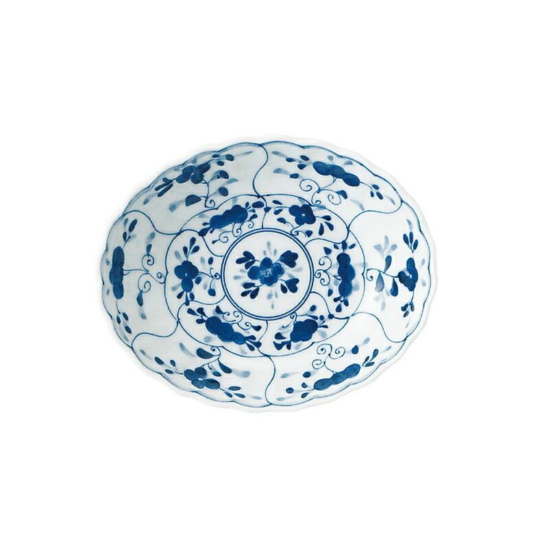 藍凛堂 藍なずな 楕円菊鉢 17×14×4.5cm 美濃焼 国産 日本製 染め付け