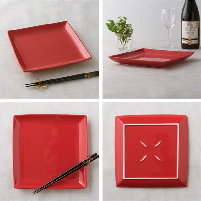 5枚セット商品〜スクエアープレート22cm レッド 赤い食器 パスタ皿