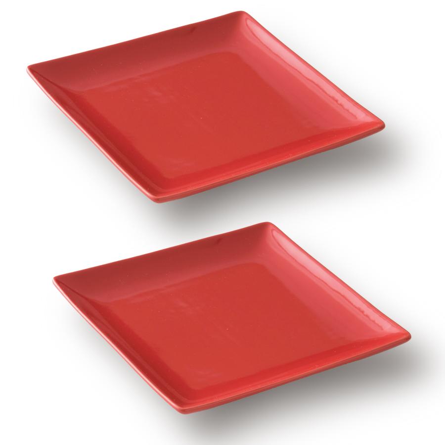 2枚セット商品〜スクエアープレート17cm レッド 赤い食器 取り皿