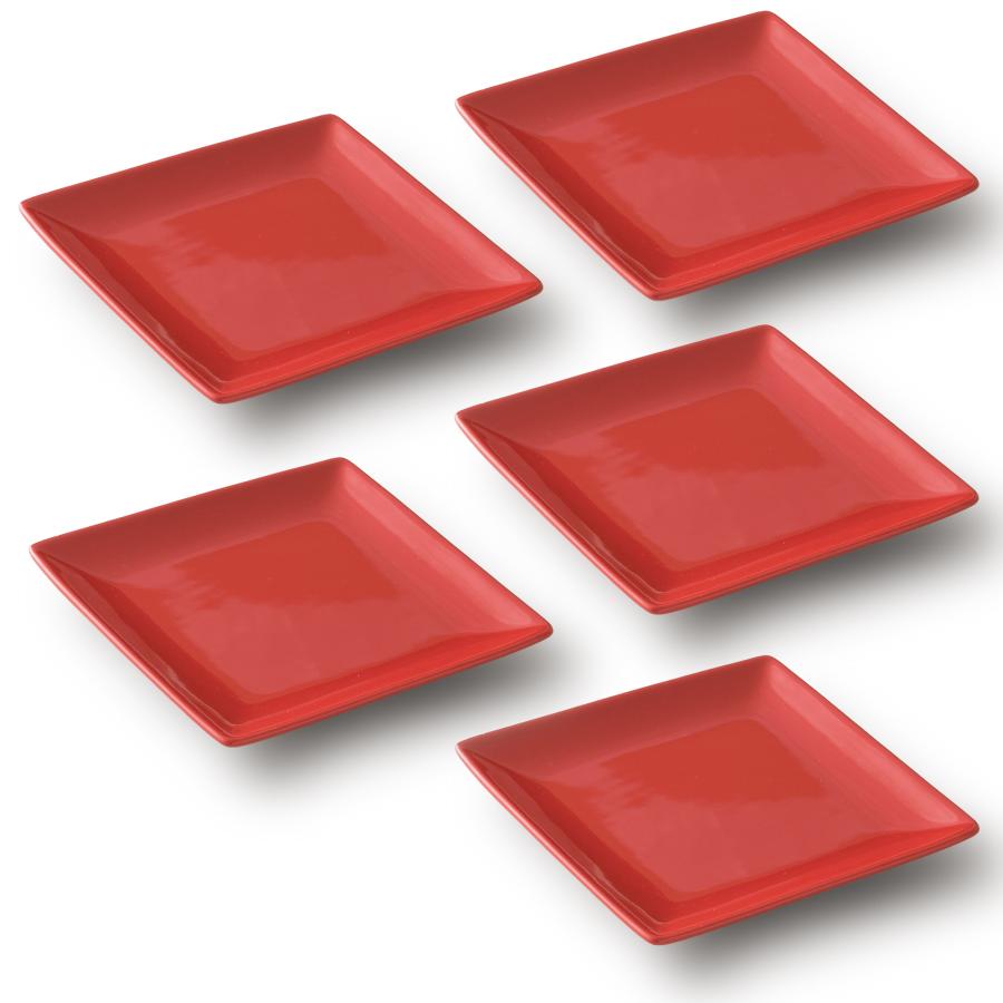 5枚セット商品〜スクエアープレート13cm レッド 赤い食器 小皿 業務用
