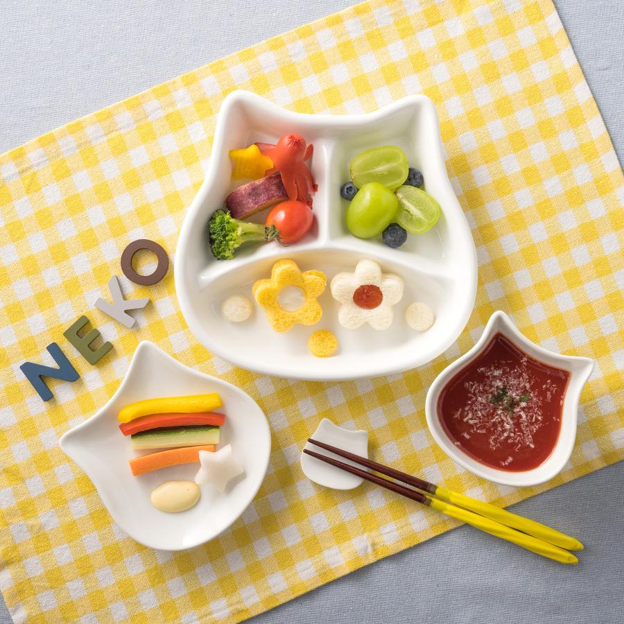 ランチプレート 子供 ねこ 陶器 お子様 仕切り 離乳食 食器 お食い初め