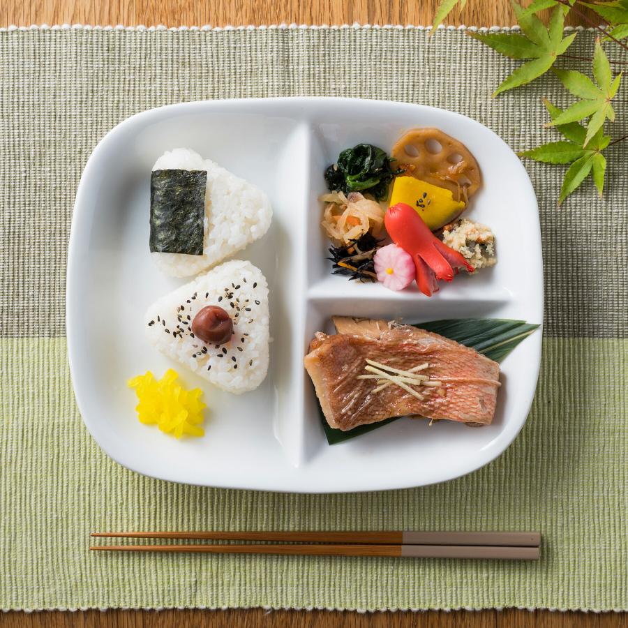 ランチプレート 長角 3つ 仕切り 白磁 白 陶器 仕切り皿 おしゃれ 深い