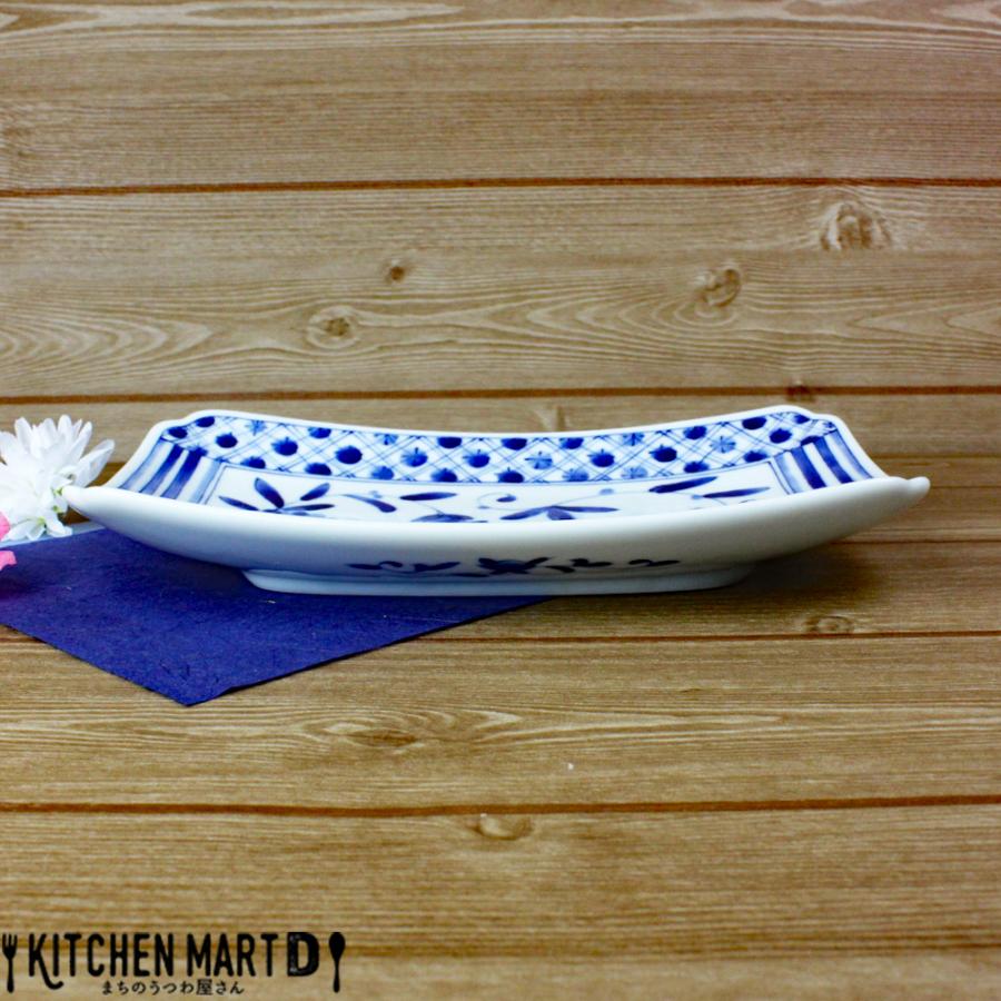 藍凛堂 濃格子 RI 焼物皿 21.5×13.5×3.5cm 美濃焼 国産 日本製 長角皿