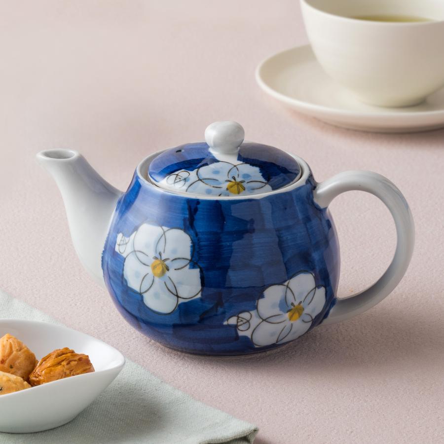 ティーポット ポット 450cc ダミ間取花 茶こし付 陶器 食器 おしゃれ