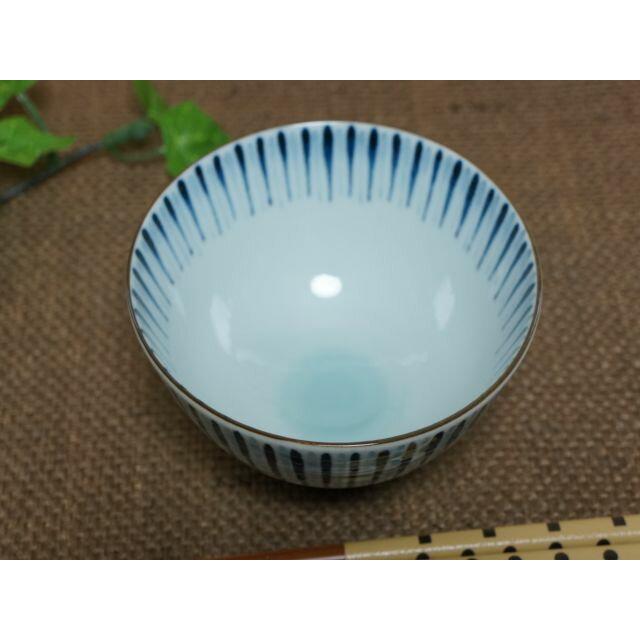 11.5cm深丸中平ご飯茶碗 波紋十草(青) 軽量 美濃焼 和食器 日本製