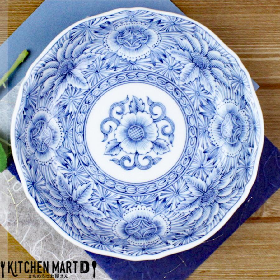 藍凛堂 線描牡丹 RI輪花五〇 深皿 17×3.5cm 美濃焼 国産 日本製