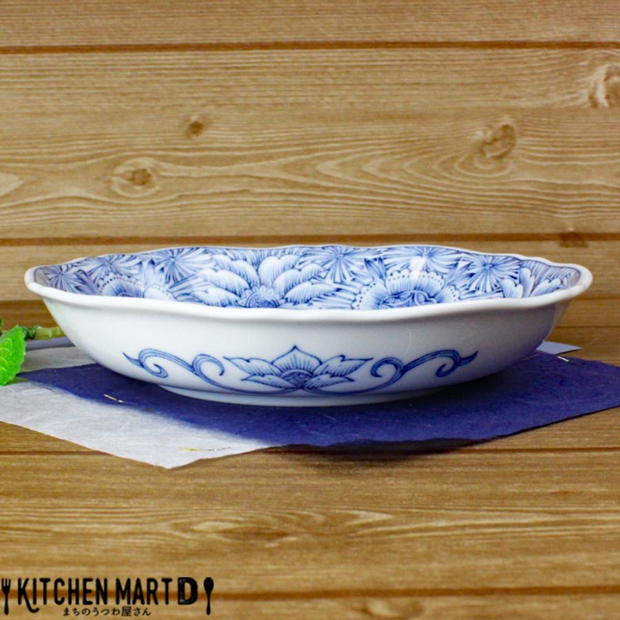 藍凛堂 線描牡丹 RI輪花五〇 深皿 17×3.5cm 美濃焼 国産 日本製