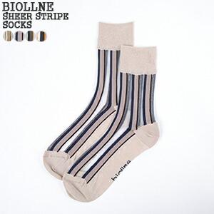 クーポンで20%OFF]BIOLLNE/ビオルネ シアーストライプソックス クルー