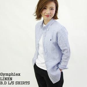 GYMPHLEX（ジムフレックス） リネンボタンダウン長袖シャツ ストライプ 