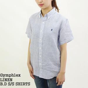 GYMPHLEX（ジムフレックス） リネンボタンダウン半袖シャツ ストライプ