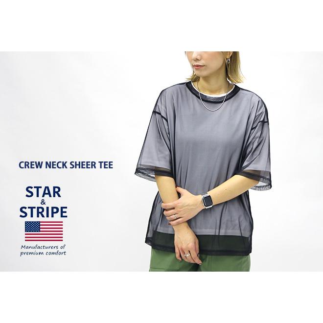 スターアンドストライプ/STAR&STRIPE クルーネックシアー5分袖Tシャツ