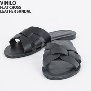 クーポンで20%OFF]ヴィニーロ/VINILO フラットクロスレザーサンダル
