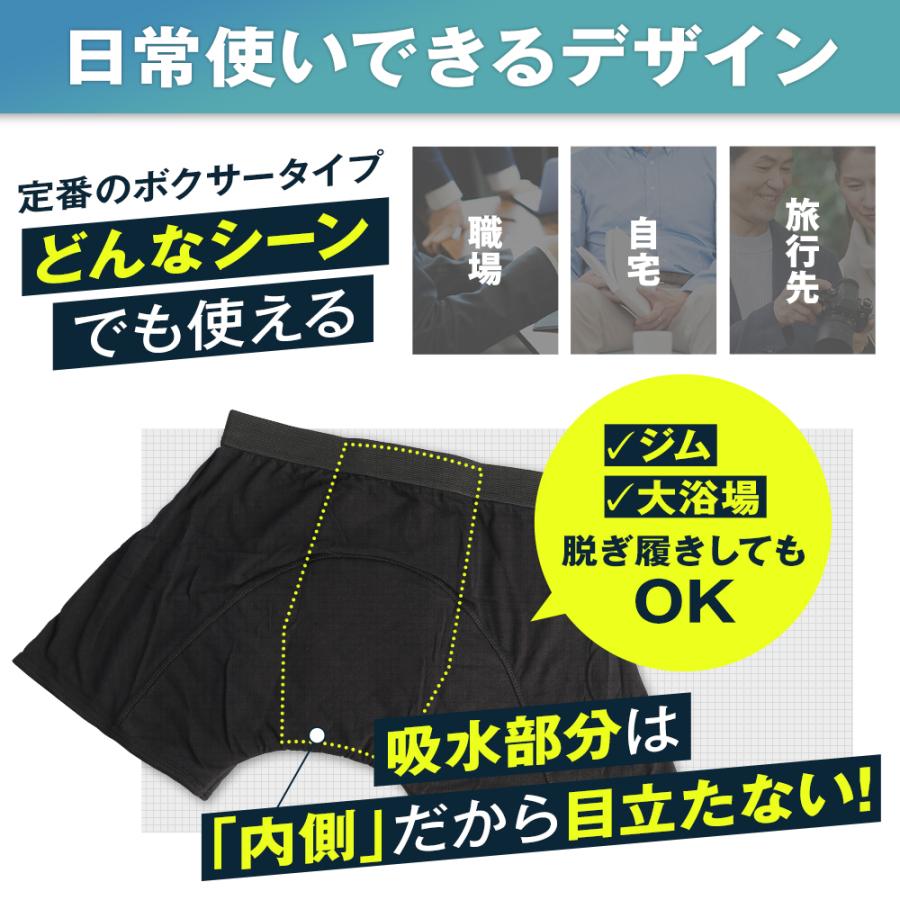 MOREZU モレズ 失禁パンツ 尿漏れパンツ メンズ ボクサーパンツ 吸水パンツ シミない アンモニア臭 消臭 下着 介護 吸収量200cc 無地 3枚 (3カラー3サイズ) | 日本サプリメントフーズ | 08