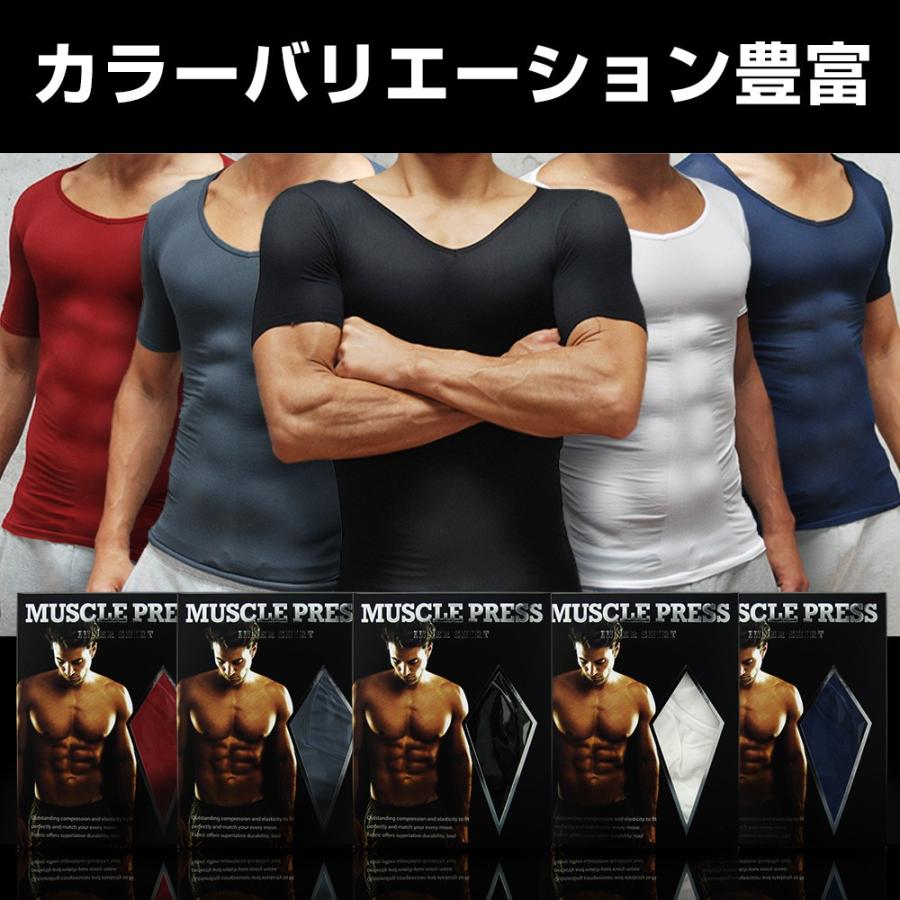 加圧シャツ 加圧インナー メンズ MONOVO マッスルプレス 3枚 Vネック 半袖 筋力サポート 金剛 力士を目指す_11