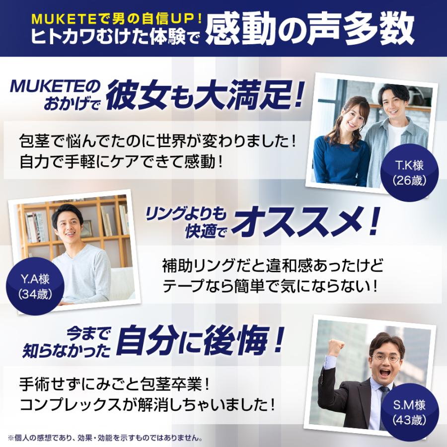 仮性包茎補助テープ 『MUKETE ムケテ』 包茎 ほうけい 仮性包茎 医療テープ 矯正 日本製 包皮 テープ 手術する前に 【6箱 180枚入】さらにもう1箱プレゼント｜jsf｜03